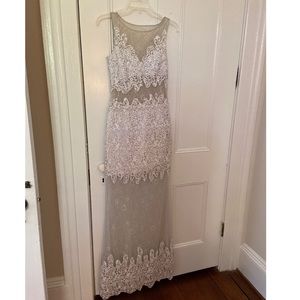 Silver/white full length lace gown with cutouts